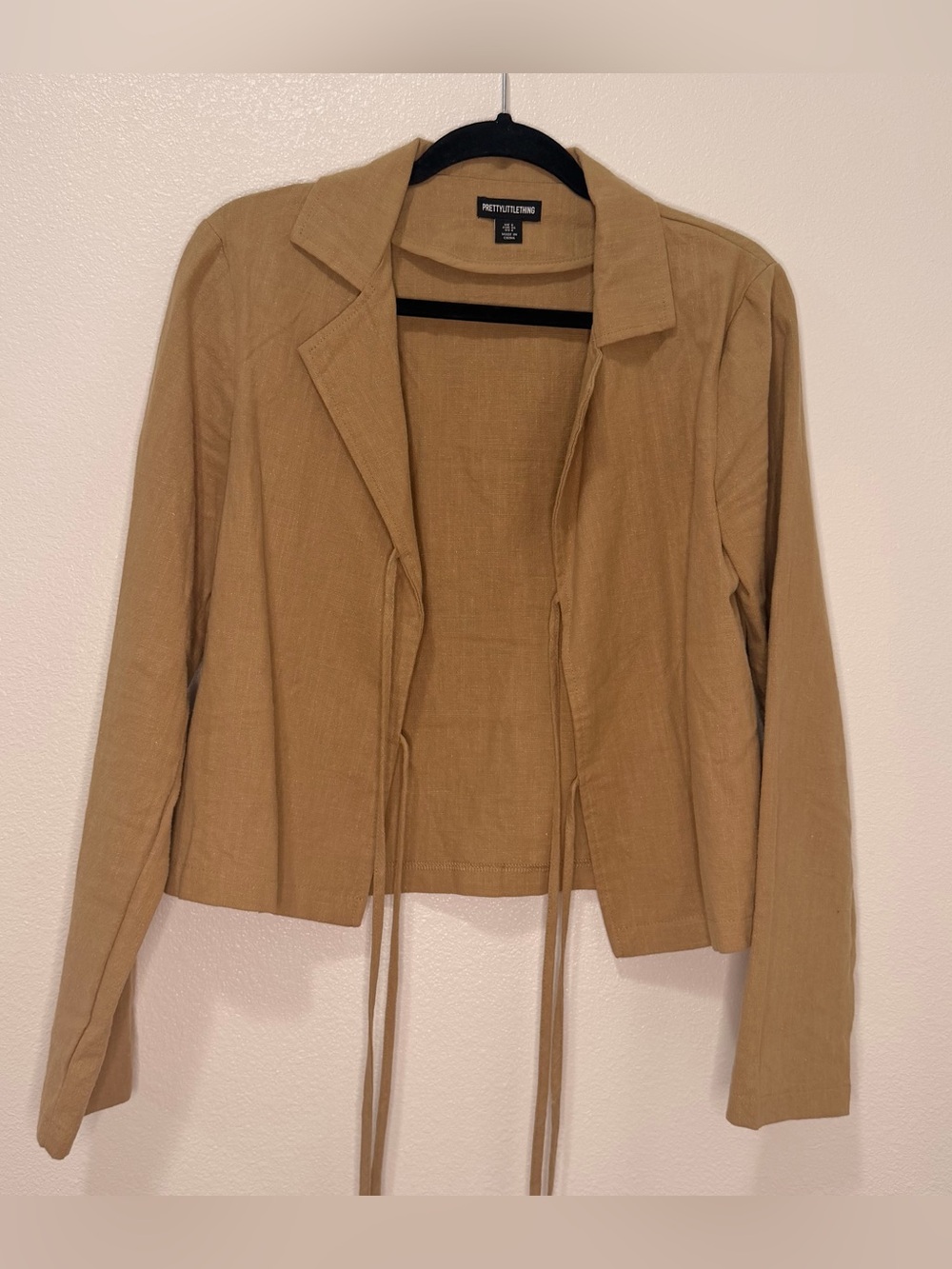 PrettyLittleThing Tan Open Front Tie-Detail Top